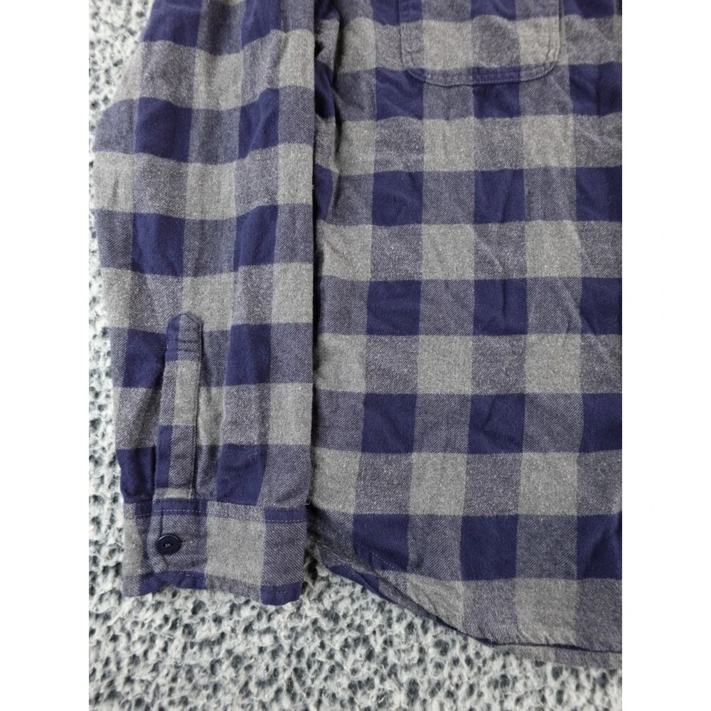J Crew Classic Flannel‎ Shirt Blue Gray Plaid Double Brushed Long Sleeve Men L